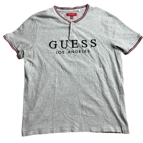 Guess Los Angeles Men’s Henley T-Shirt Gray Size XL Short Sleeve Casual Logo Tee - Picture 2 of 7